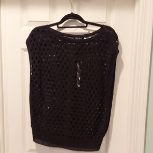 NWT White House/Black Market Elegant Black Crochet Women's Top. Size Large.